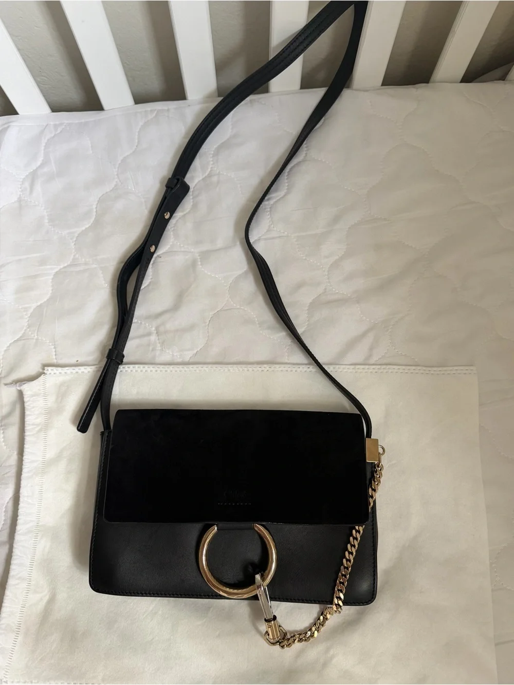 Chloé Faye Small Leather & Suede Shoulder Bag – Black